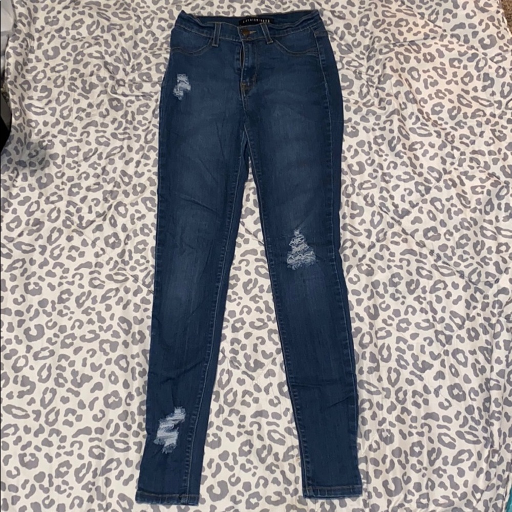 size 3 fashion nova long distressed jeans